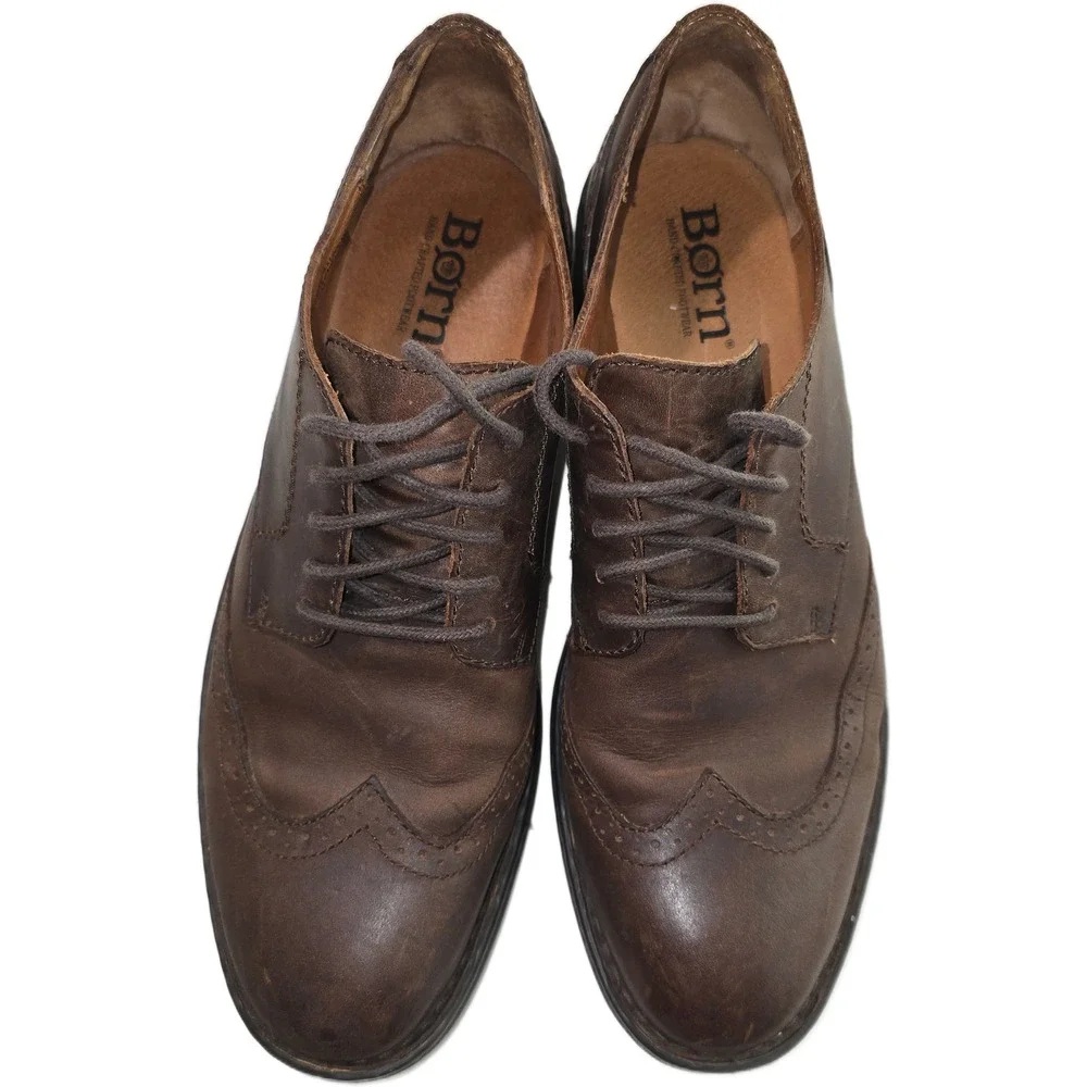 Born Mens Hemlock Brown Leather Wingtip Oxford Dress Shoes Size 11 H10608